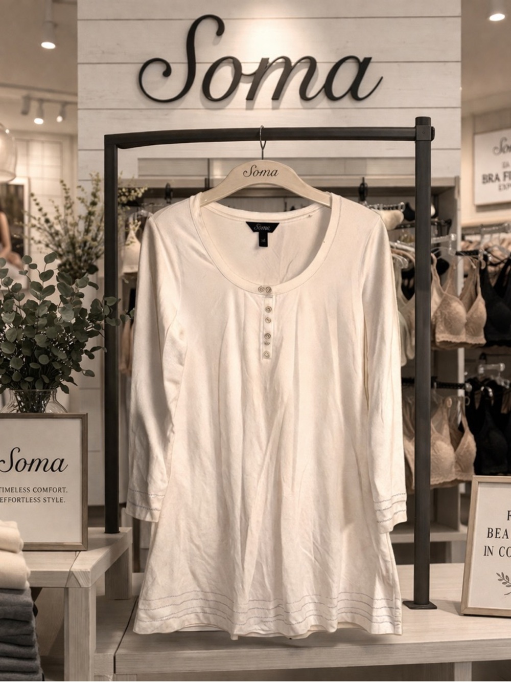 Soma Cream Henley Nightshirt Lounge Tunic Soft Knit XS